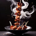 Japanese yakitori grilled chicken sewers, traditional snack food