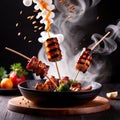 Japanese yakitori grilled chicken sewers, traditional snack food