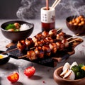 Japanese yakitori grilled chicken sewers, traditional snack food