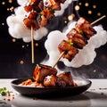 Japanese yakitori grilled chicken sewers, traditional snack food