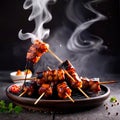 Japanese yakitori grilled chicken sewers, traditional snack food