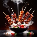 Japanese yakitori grilled chicken sewers, traditional snack food