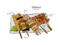 Japanese Yakitori Skewers Illustration of a design vintage