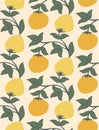 Japanese Yellow Orange Fruit Branch Vector Seamless Pattern