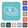 Japanese Yen banknotes outline rounded square flat icons