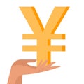 Japanese yen, Chinese Renminbi yuan in female hand. Money in hand. Earn money, salary symbol. Flat vector illustration Royalty Free Stock Photo