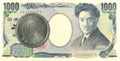 1 japanese yen coin against 1000 japanese yen bank note