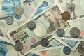 Japanese yen coins and banknotes. Royalty Free Stock Photo