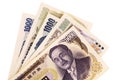 Japan money, Japanese Yen currency bills fan shape isolated on white background Royalty Free Stock Photo