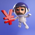 Japanese Yen currency symbol pursued in 3d space by floating astronaut