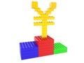 Japanese yen sign built from gold toy bricks Royalty Free Stock Photo