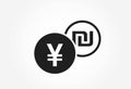 Japanese yen to israeli sheqel currency exchange icon. banking transfer symbol