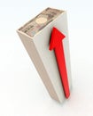 Japanese Yen Tower with red arrow