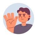 Japanese young adult man waving hand greeting 2D vector avatar illustration