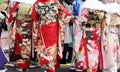 Japanese young women wearing traditional kimono