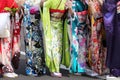 Japanese young women wearing traditional kimono