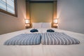 Japanese yukata and towel on bedroom in hotel, Tokyo, Japan. Vintage tone. Selective focus