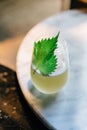 Japanese Yuzu Cocktail with Shiso Leaves Green Perilla in glass on marble top table Royalty Free Stock Photo