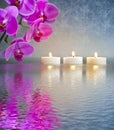 Japanese ZEN garden with candle lights Royalty Free Stock Photo