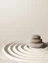 Japanese zen garden meditation stone, concentration and relaxation sand and rock for harmony and balance Royalty Free Stock Photo