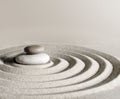Japanese zen garden meditation stone, concentration and relaxation sand and rock for harmony and balance Royalty Free Stock Photo
