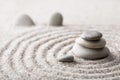 Japanese zen garden meditation stone for concentration and relaxation sand and rock for harmony and balance in pure simplicity Royalty Free Stock Photo