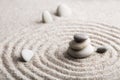 Japanese zen garden meditation stone for concentration and relaxation sand and rock for harmony and balance in pure simplicity Royalty Free Stock Photo