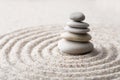 Japanese zen garden meditation stone for concentration and relaxation sand and rock for harmony and balance in pure simplicity Royalty Free Stock Photo