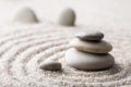 Japanese zen garden meditation stone for concentration and relaxation sand and rock for harmony and balance in pure simplicity - m Royalty Free Stock Photo