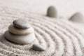 Japanese zen garden meditation stone for concentration and relaxation sand and rock for harmony and balance in pure simplicity - m Royalty Free Stock Photo