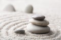 Japanese zen garden meditation stone for concentration and relaxation sand and rock for harmony and balance in pure simplicity - m Royalty Free Stock Photo