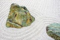 Japanese zen garden meditation stone in lines sand Royalty Free Stock Photo