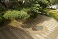 A Japanese Zen garden with a meditation stone placed among the sand at Ginkakuji Temple (or Silver Pavilion) Royalty Free Stock Photo