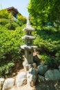 Japanese zen garden. Outdoor architecture and landscape. Stone lantern Royalty Free Stock Photo