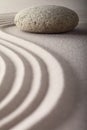 Japanese zen garden raked sand stone meditation Royalty Free Stock Photo