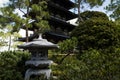 Japanese zen garden with stone pagoda Royalty Free Stock Photo