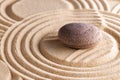 Japanese zen garden with stone in raked sand Royalty Free Stock Photo