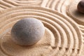 Japanese zen garden with stone in raked sand Royalty Free Stock Photo