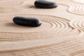 Japanese zen garden with stone in raked sand Royalty Free Stock Photo