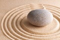 Japanese zen garden with stone in raked sand Royalty Free Stock Photo