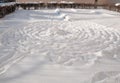 Japanese zen garden under snow