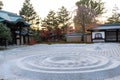 Japanese zen stone lines sand garden at Japanese