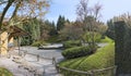 Japanishe Garden in Berlin. Pavilion Chaya. Panorama Royalty Free Stock Photo