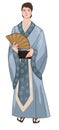 Japanse man wearing traditional kimono holding fan