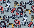 Seamless pattern with knitted mittens, scarf and hats. Ornamental decorative background. Vector pattern. Print for textile, cloth,