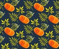Vector autumn leaves and pumpkin seamless pattern. Creative background with leafs. Print for card, textile, cloth, scrapbooking Royalty Free Stock Photo