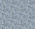 Vector ornamental hand drawing decorative background. Twigs and flowers seamless pattern ornament. Vector pattern