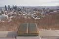 Jaques cartier memorial book and Montreal winter cityscape