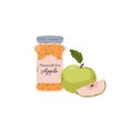 Jar of apple jam, vector illustration isolated on white, flat cartoon Royalty Free Stock Photo
