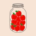 Jar with apples. Compote. Vector in cartoon style.